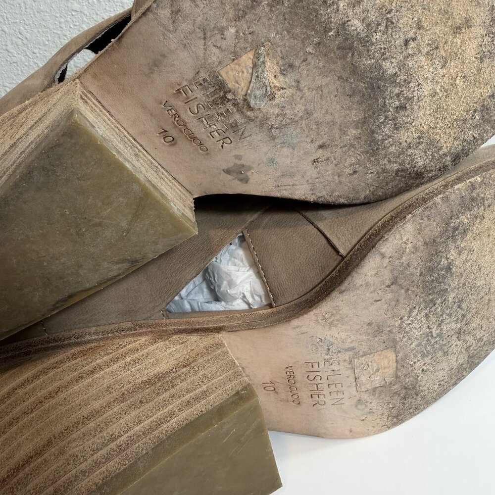 Eileen Fisher Jenkins Ankle Booties Size 10 Tan Nubuck Leather Minimalist Casual - Picture 10 of 11